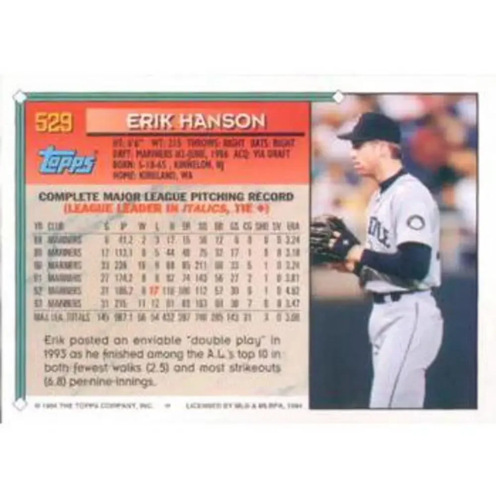 1994 Topps Erik Hanson # 529 Seattle Mariners